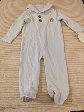 Edgehill Collection Light Blue Sailor Collar Footed Pajamas